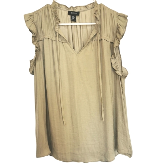 Jones New York Tops - Jones New York Olive Green Ruffled Sleeveless Tie Front Blouse - Sz XL